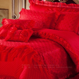 婚庆床品 结婚全棉床上用品多/四/八件套大红色