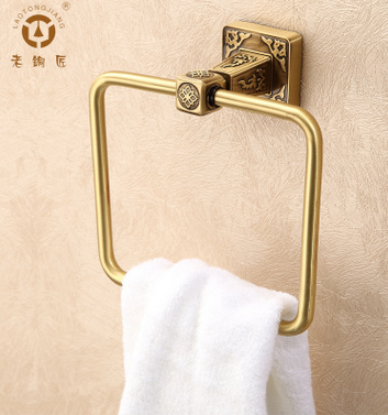 <-><->挂件五金卫浴毛巾环全铜方形复古高端浴室套装简约时尚欧式仿古款