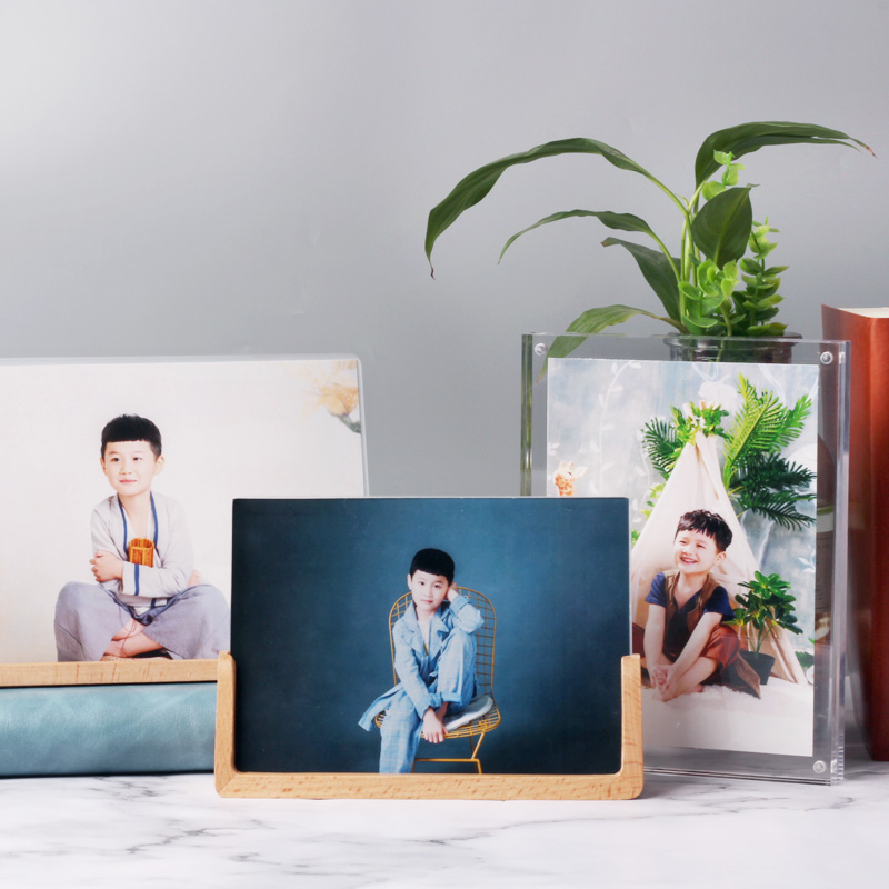 韩式创意木质相框5寸6寸7寸8寸亚克力婚纱照片框儿童榉木U型画框相架定制刻字亚克力相架