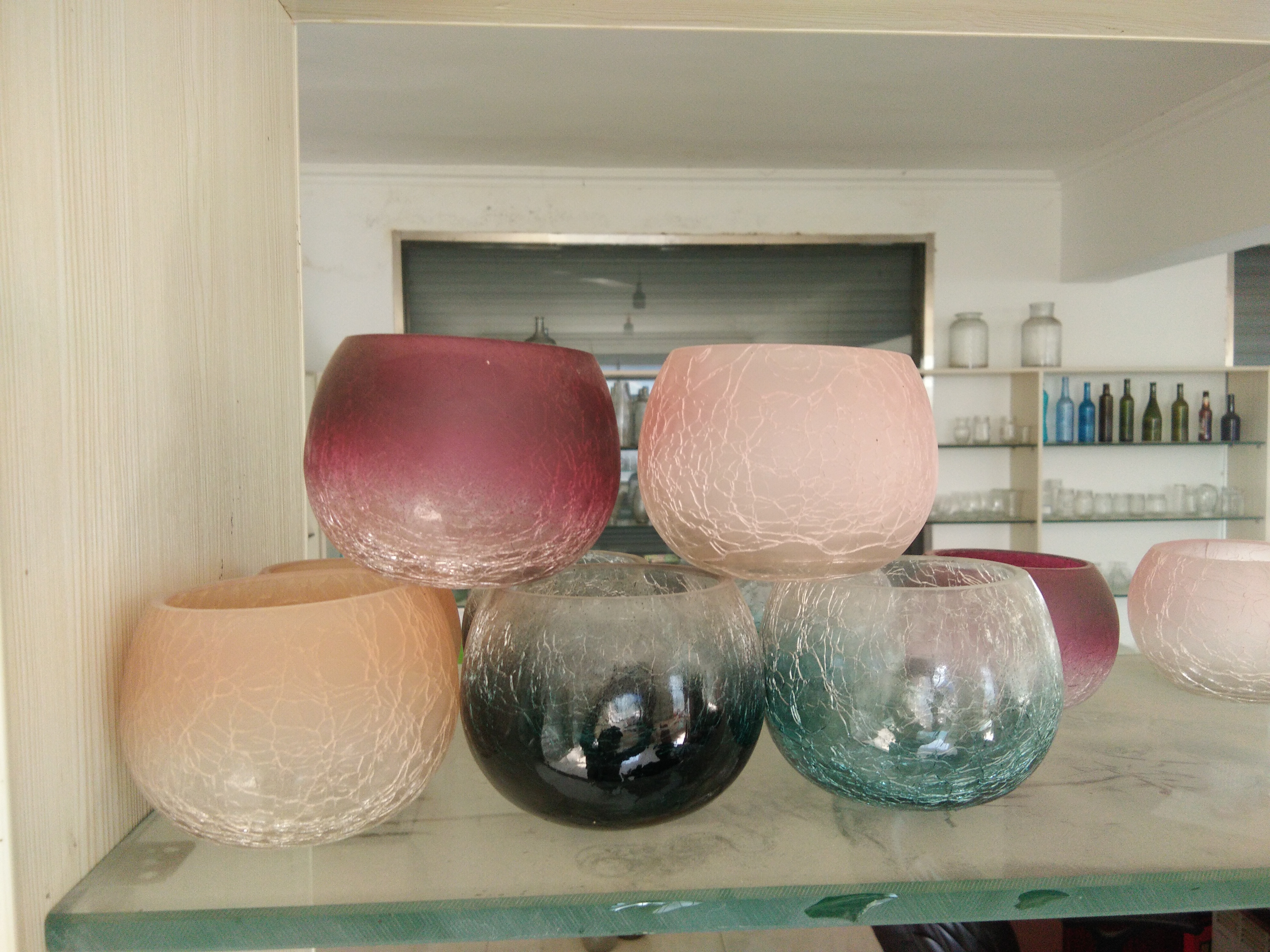 欧式喷色冰花玻璃花瓶台面花瓶 欧式喷色冰花玻璃花瓶台面灯罩