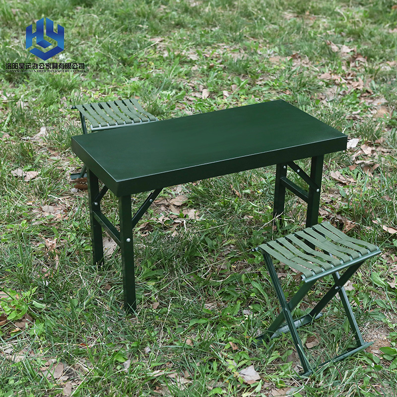 <-><->折叠作业桌 便携式户外军绿折叠桌多功能钢制行军桌