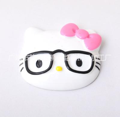 日韩平底树脂饰品配件diy手机美容饰品戴眼镜的KT猫头