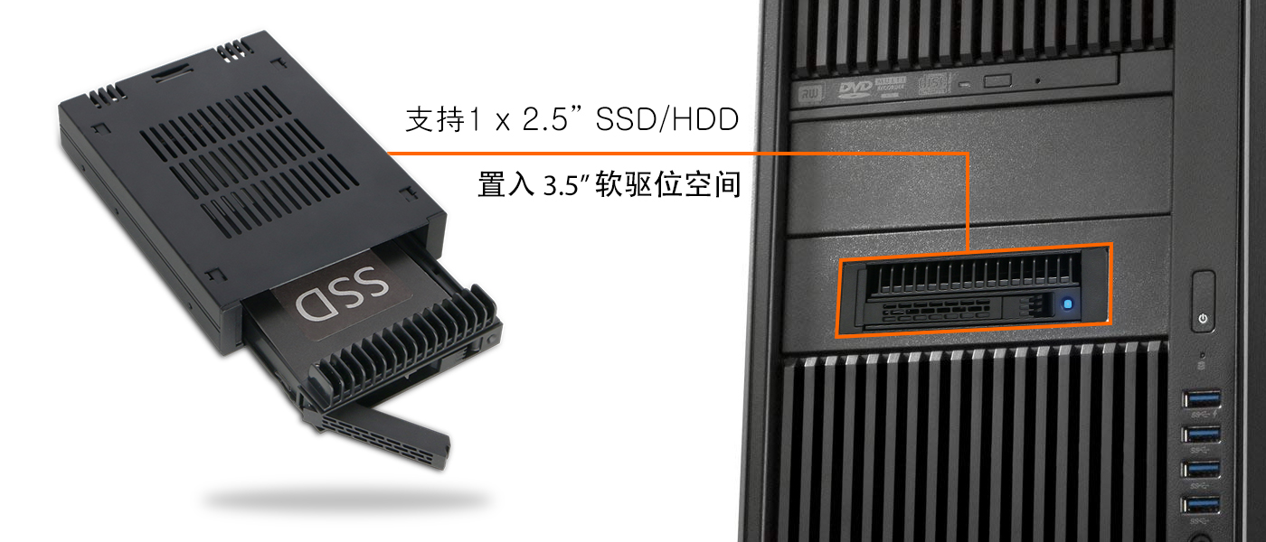 ToughArmor MB606SPO-B 在5.25”空间整合6个2.5" SAS/SATA SSD/HDD和一个超薄