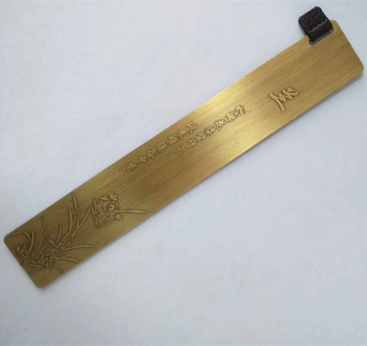 定制企业礼品黄铜书签可印LOGO学生用直尺书签