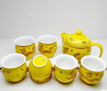 茶具套装 7头双层茶具套装批发 色釉陶瓷茶具 礼品公司 黄金龙