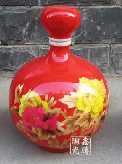 供应陶瓷酒瓶-红瓷酒具，中国红酒瓶