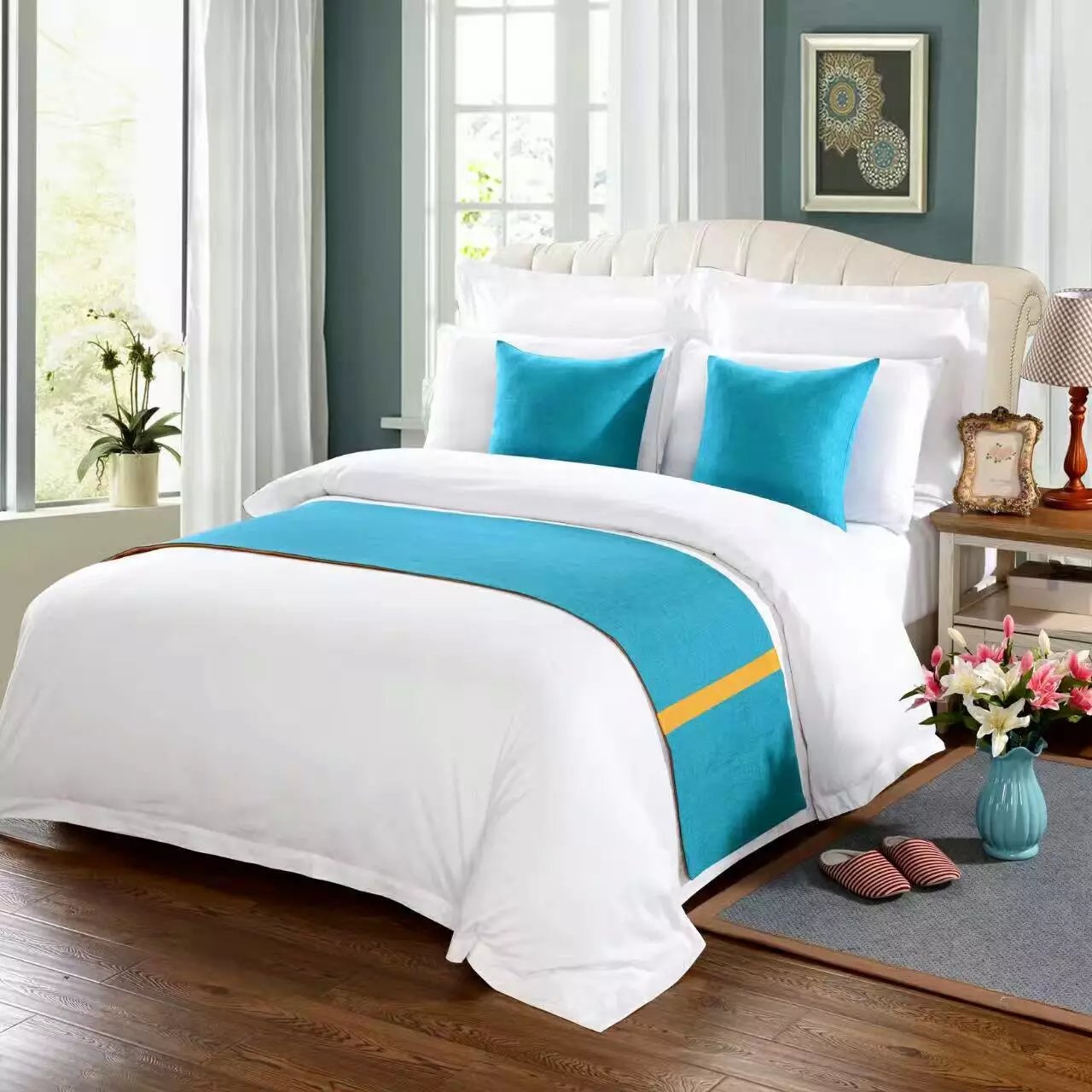 河南铭科酒店床上用品纯色床单被套枕套可定做床上套件
