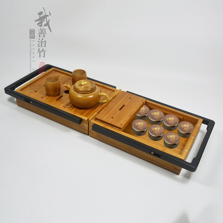 重庆重庆厂家批发定制天然竹盒竹包装盒旅行茶具干泡茶盘收纳竹盒一体两用