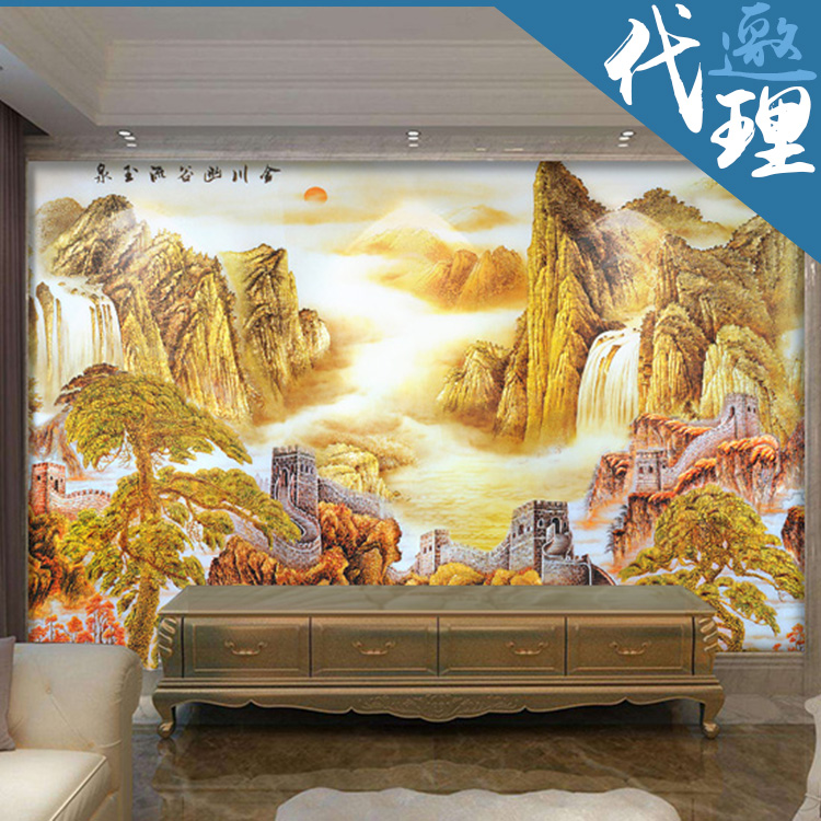 中式山水风景建梦电视背景墙