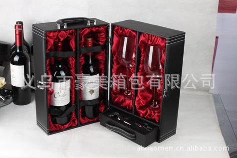 供应高档双瓶装红酒盒带酒杯**新款红酒盒