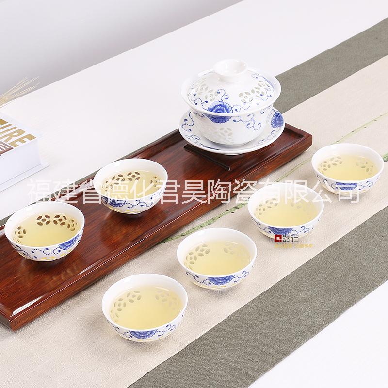 供应用于泡茶用具的青花瓷玲珑镂空茶具套装