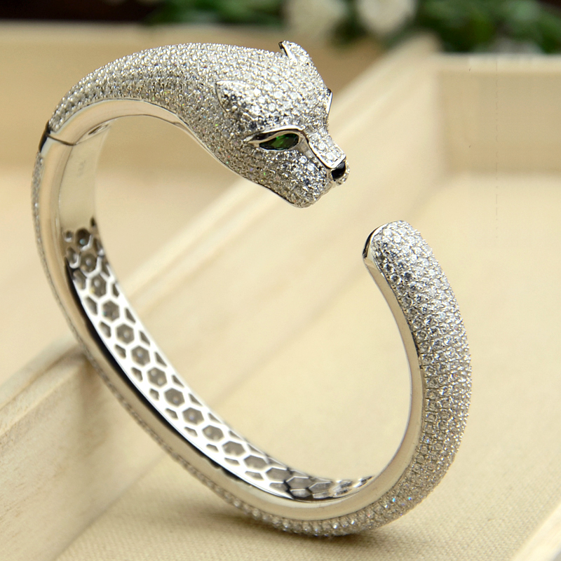 卡家同款雪豹头手镯 925纯银饰微镶 奢华高端  高档时尚手环