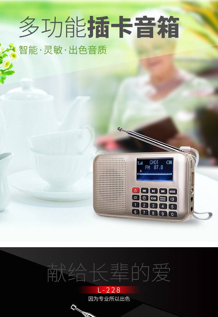 L-228插卡音箱收音机歌词同步MP3便携小音箱大按键老人FM唱戏机词曲同步插卡音箱